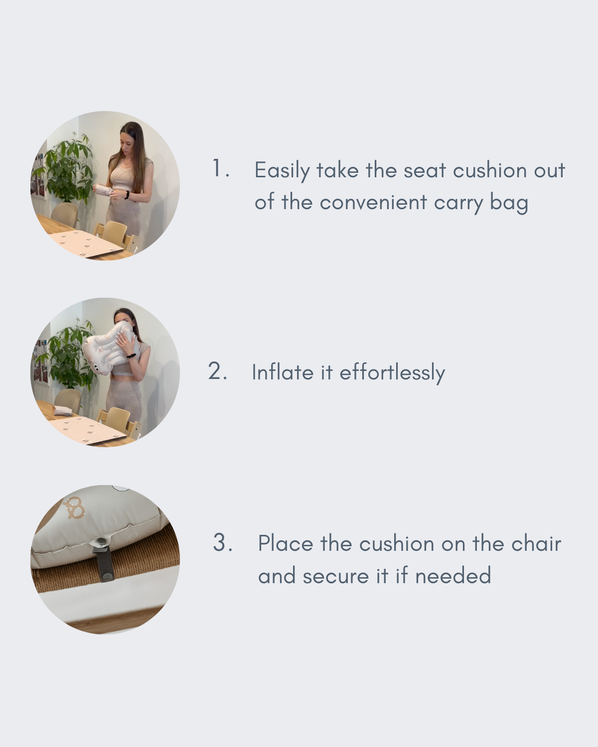 Oppustelig sædehynde - Striber blå/tåge