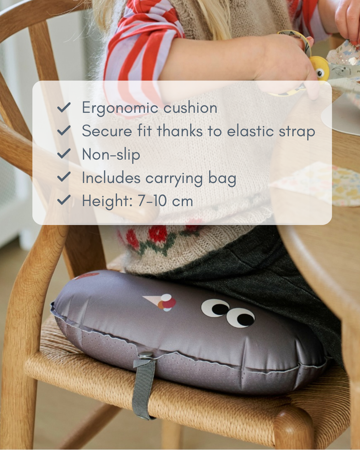 Oppustelig sædehynde - Striber blå/tåge