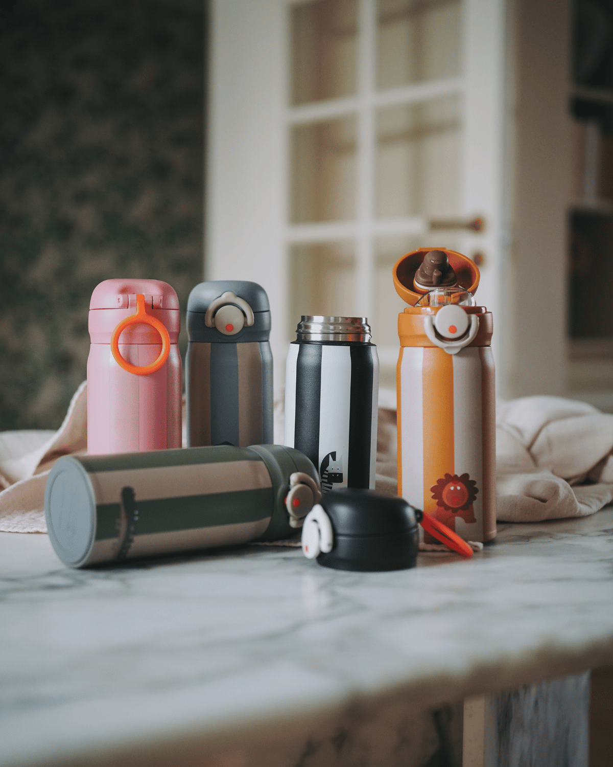 350 ml striped double-wall stainless steel water bottle for kids – insulated and leak-proof