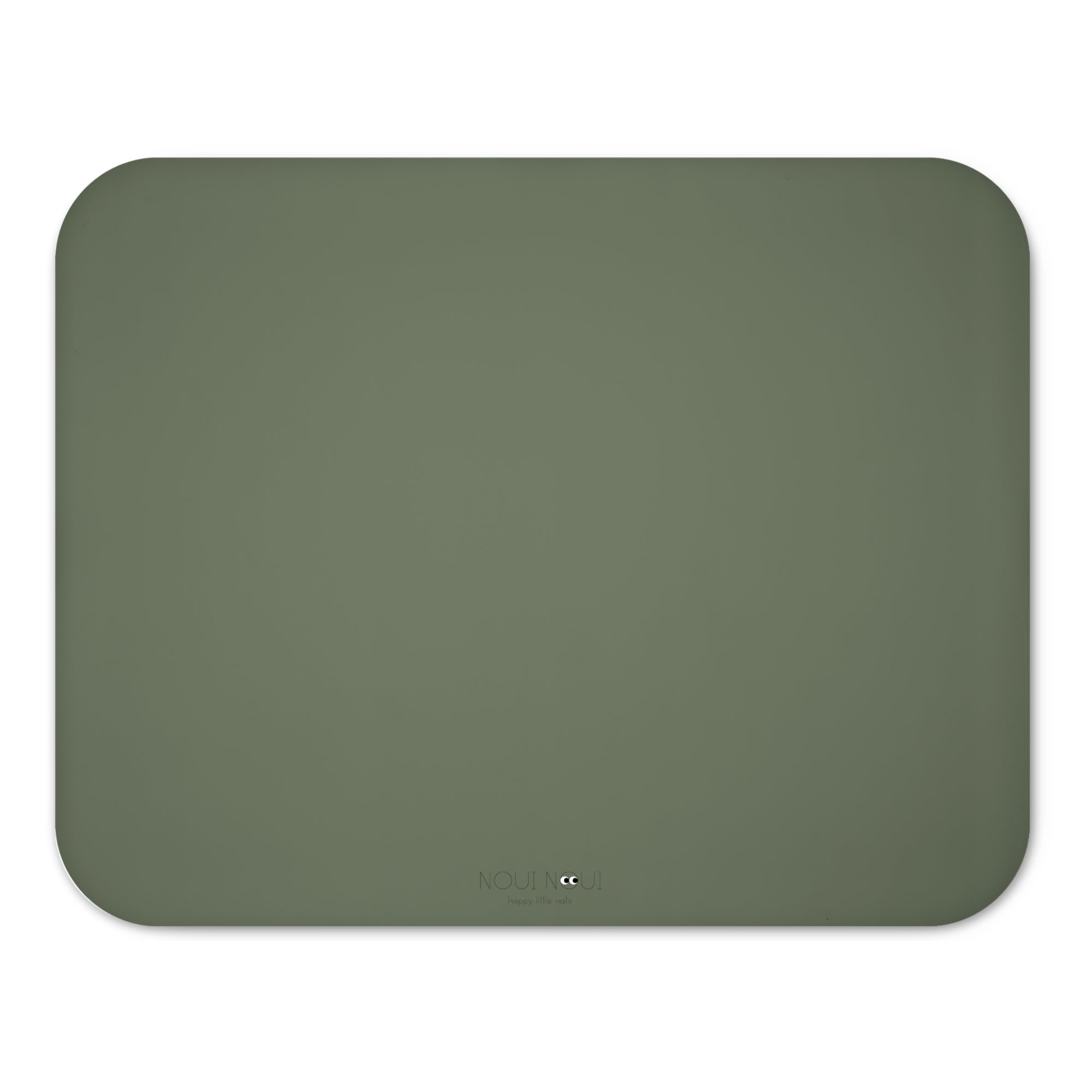A rectangular dusty olive high chair floor mat laid out flat.