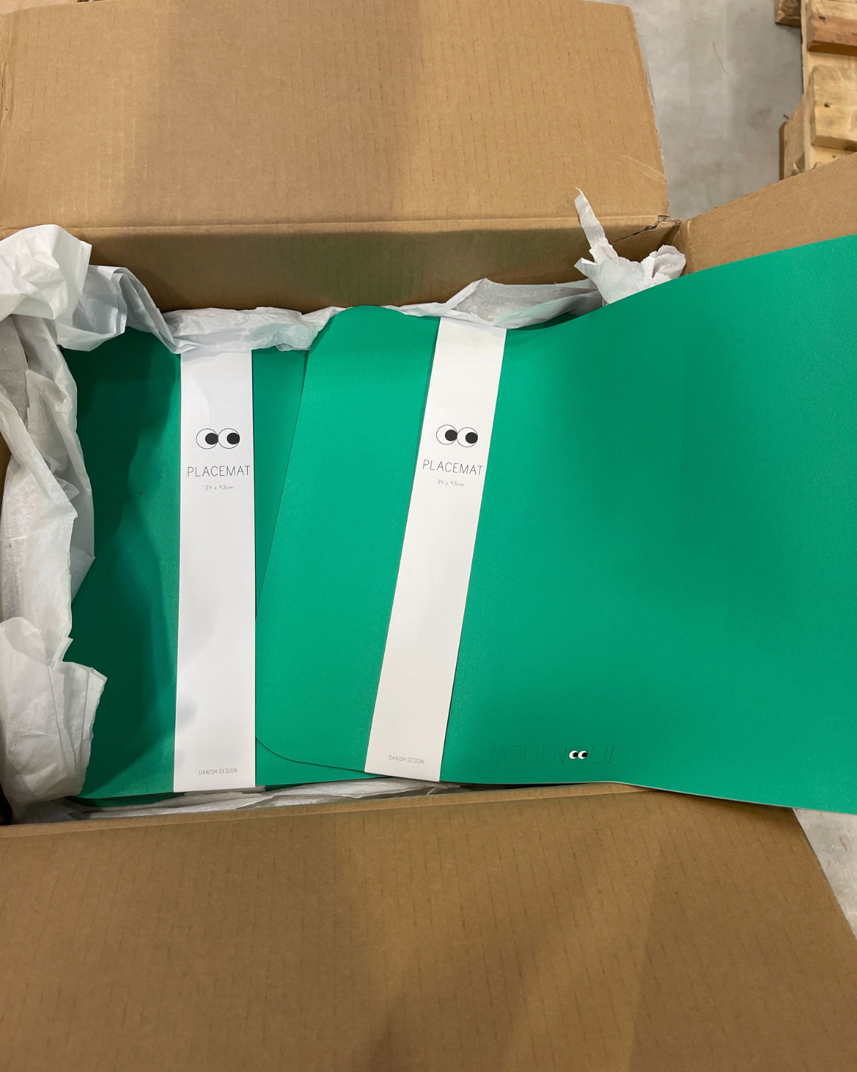 Placemat in a super fresh green color boxed with packaging.