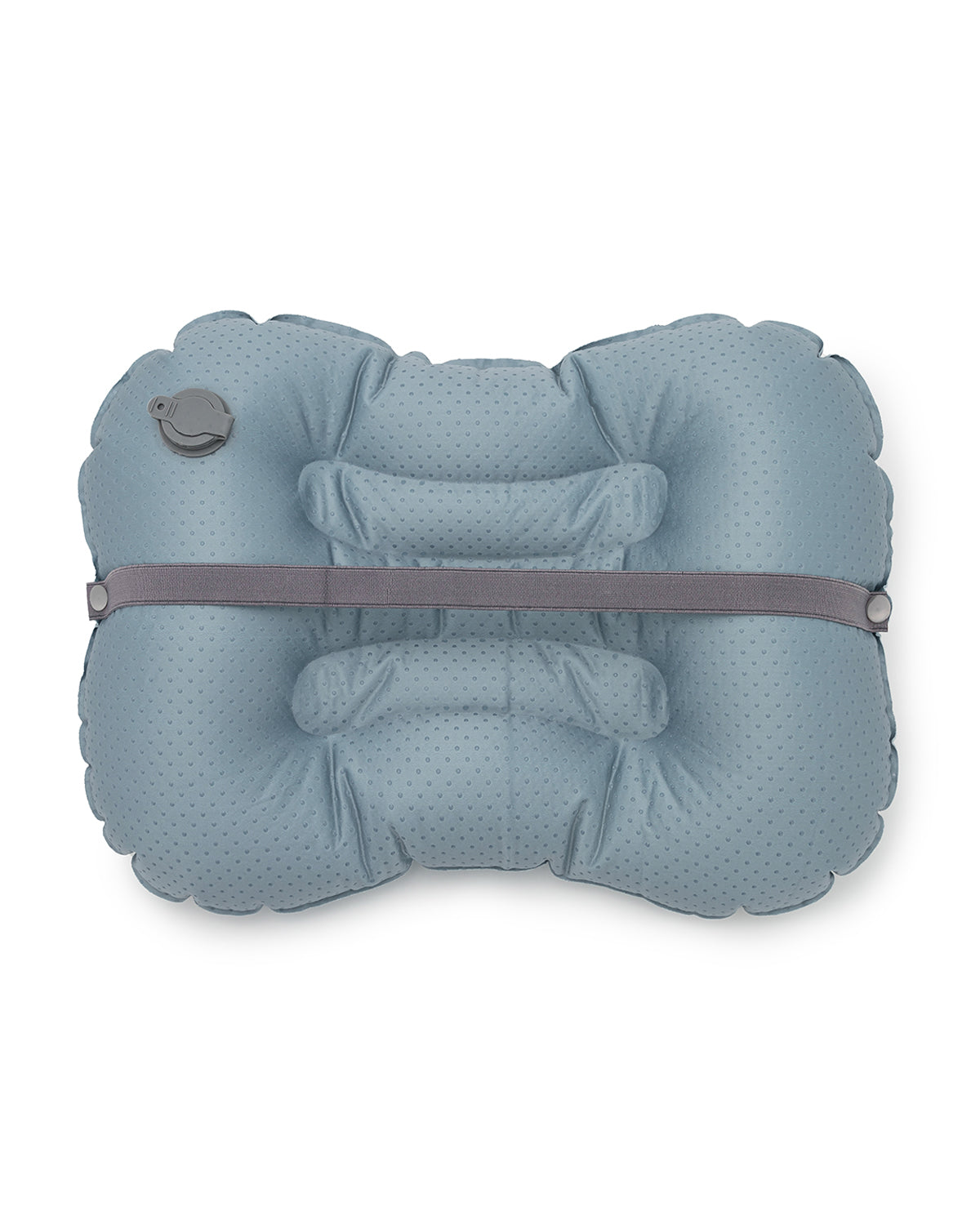 alt="Inflatable child booster seat cushion with carry bag, elastic strap, and anti-slip dots"