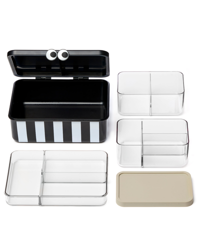 Kids Lunch Box with 3 Removable Trays - black