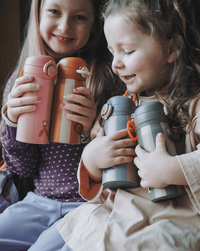 Striped double-wall stainless steel water bottle for kids – keeps drinks cold and leak-proof