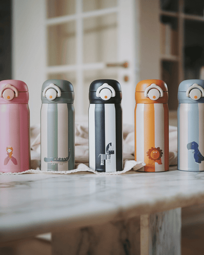 Striped double-wall stainless steel water bottle for kids – keeps drinks cold and leak-proof