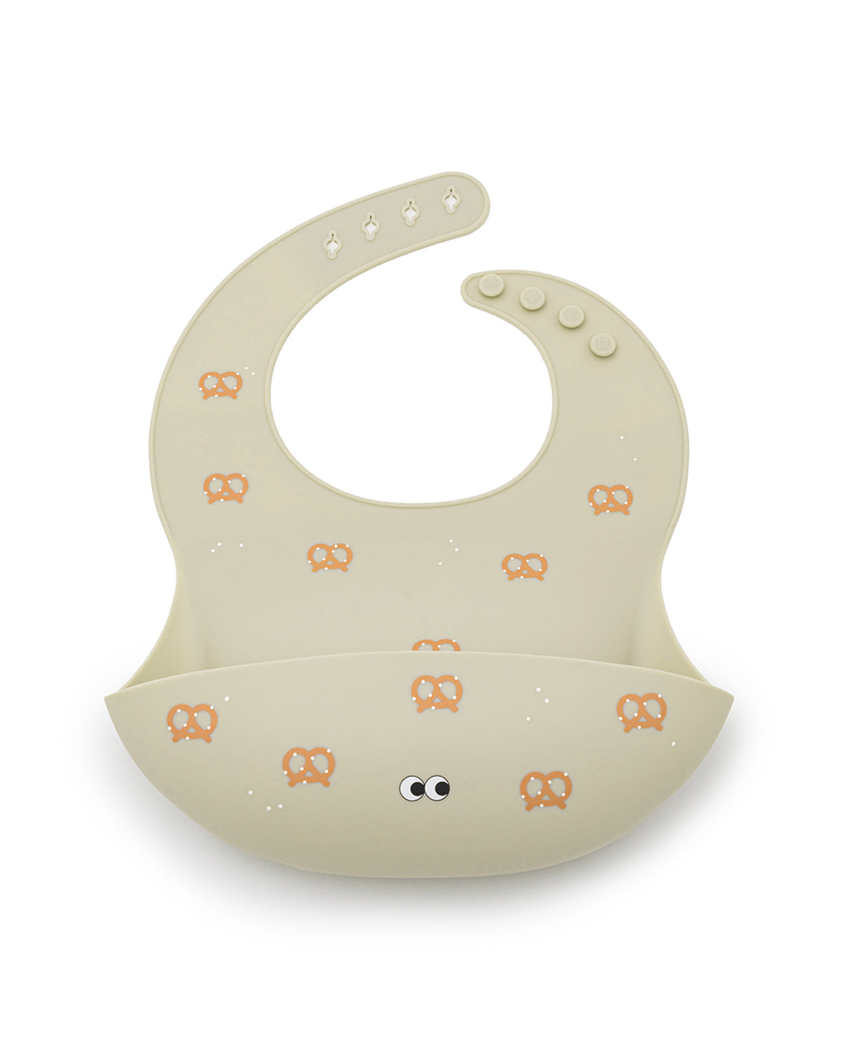 Cute breze on our soft silicone bib. It has an extra large cup to catch as much food. Adjustable strap in the back.