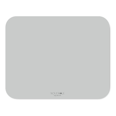 A rectangular grey powder high chair floor mat. Size 120 x 95 cm. 