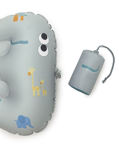 Inflatable child booster seat with safari animals. Comes with a practical bag.