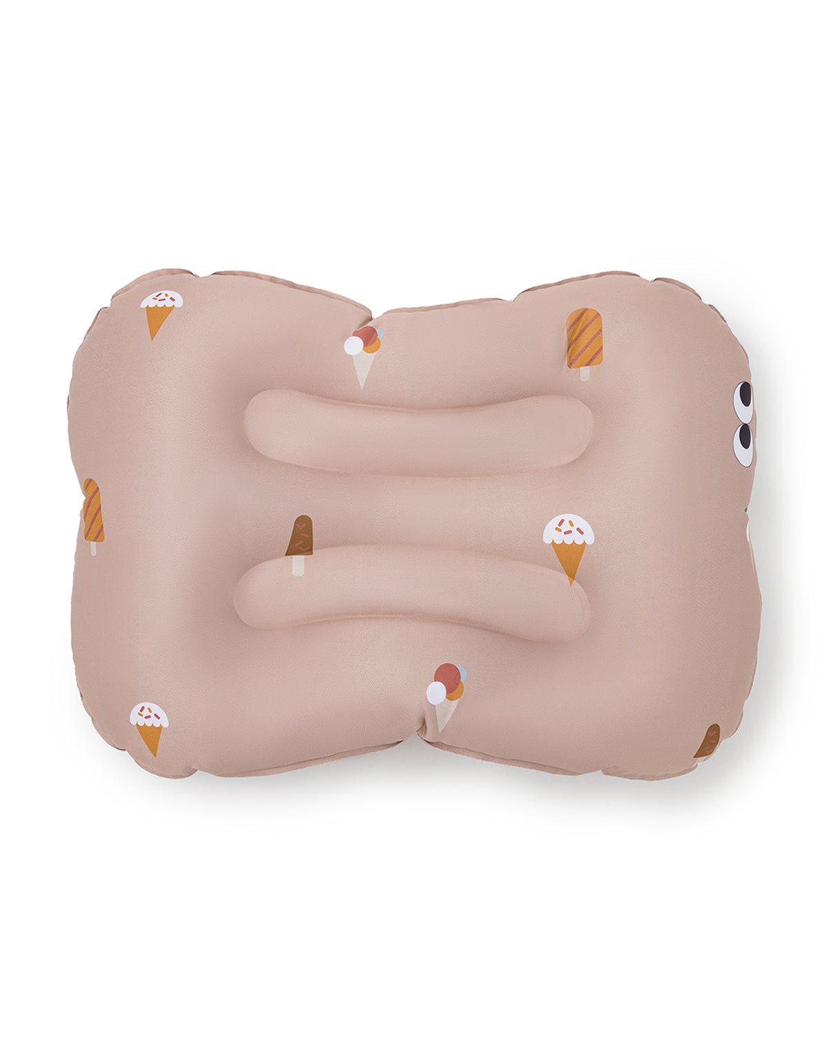 alt="Inflatable child booster seat cushion with carry bag, elastic strap, and anti-slip dots"
