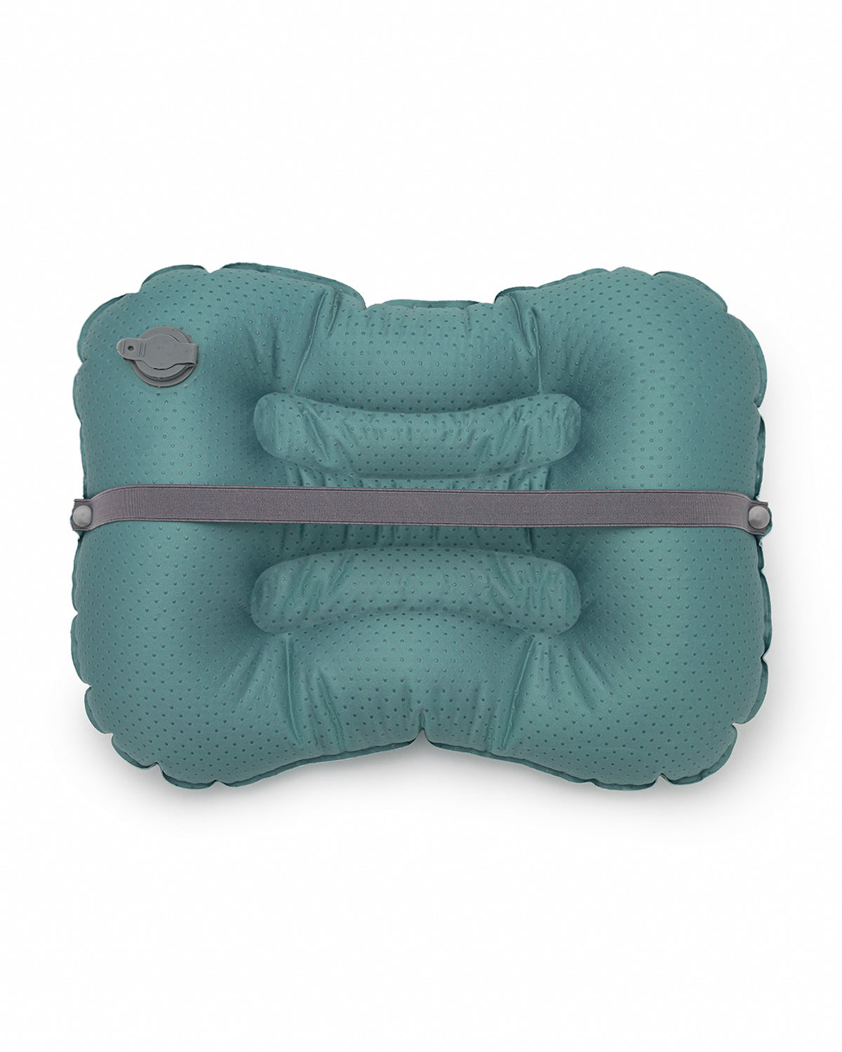 alt="Inflatable child booster seat cushion with carry bag, elastic strap, and anti-slip dots"