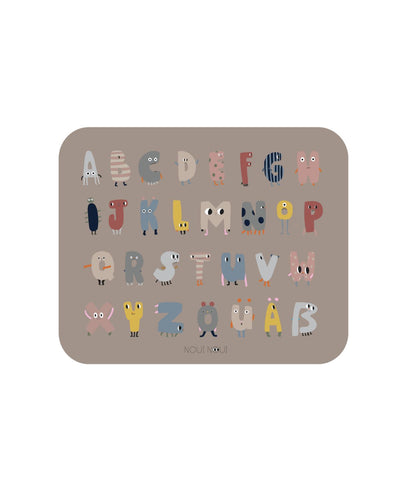 Placemat with the alphabet displayed in a playful design. Available in English, Danish and German.