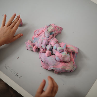 Playdough on our grey powder color placemat. Perfect to protect the table surface.