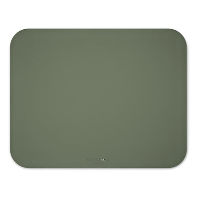 A rectangular dusty olive high chair floor mat laid out flat.