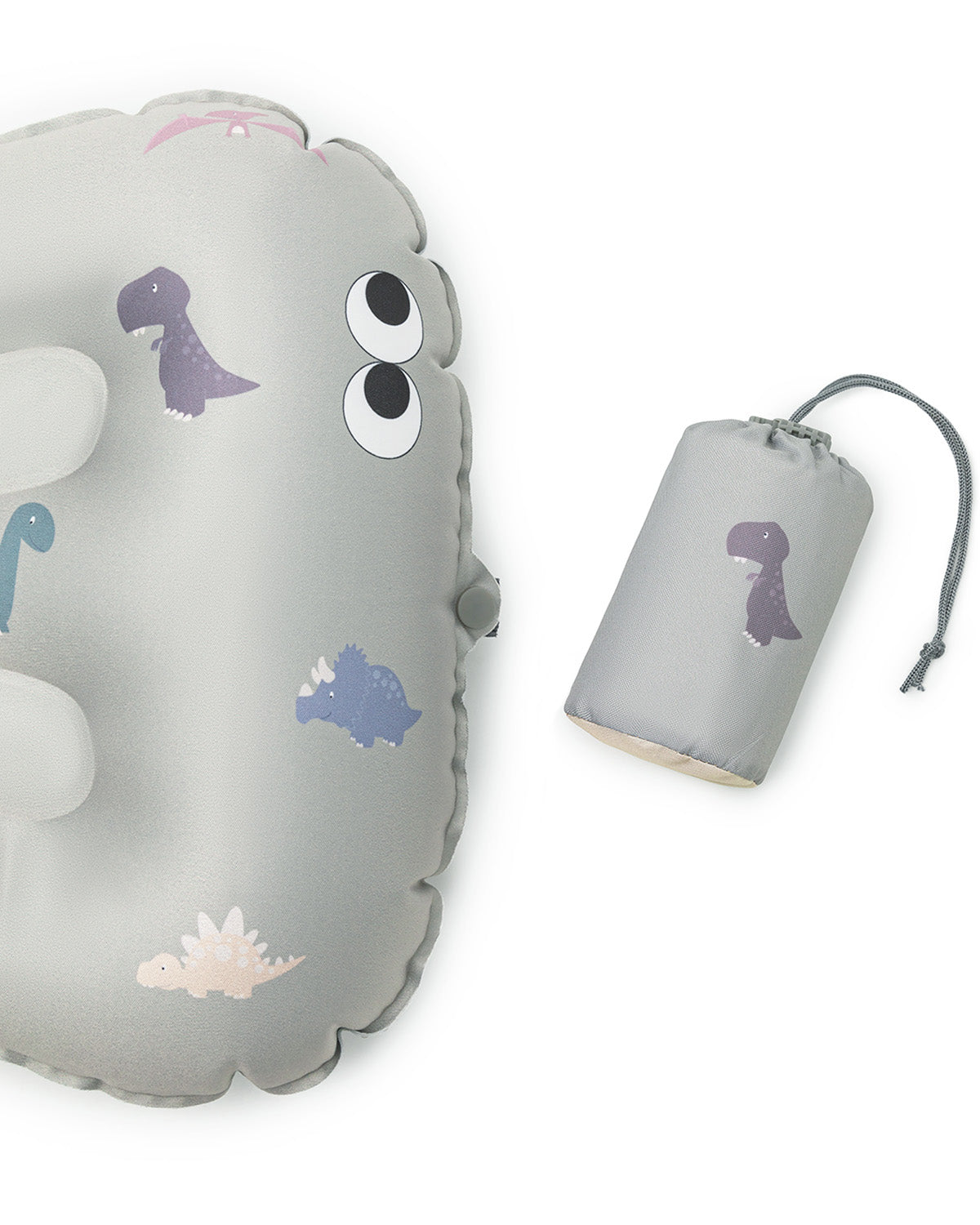 alt="Inflatable child booster seat cushion with carry bag, elastic strap, and anti-slip dots"