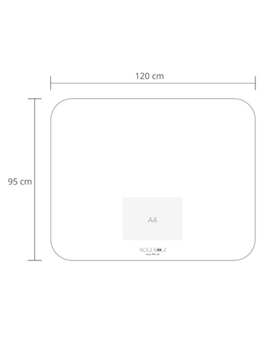 A high chair floor mat made of soft vinyl, in the color olive haze gray. A rectangular mat 120 x 95 cm to protect all kind of floors from spills. Put it under the high chair. Easy to clean.