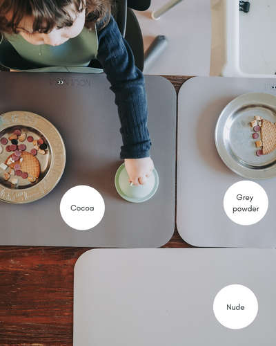 Placemat in cocoa. Paired together with our grey powder and nude placemat on a table.